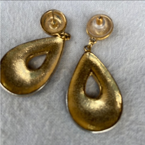 Gold-toned Teardrop Muli-colored Dangle Statement Earrings - Picture 5 of 9